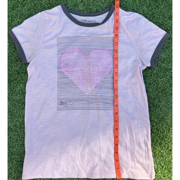 Mudd Girls Youth T-Shirt Size 16 Pink Heart Graphic Striped Design Short Sleeve - Picture 3 of 4